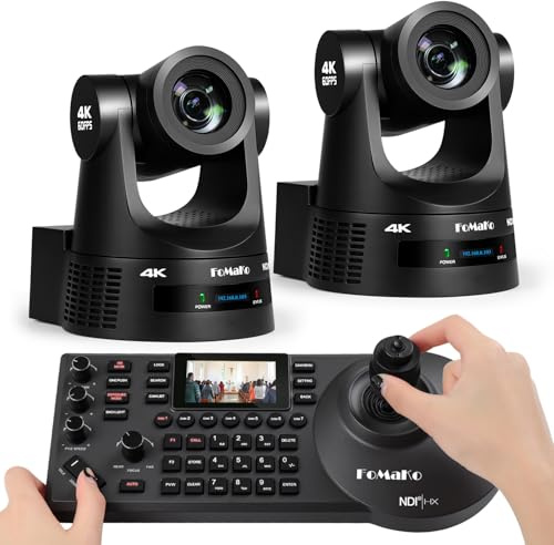 FoMaKo 4K@60fps NDI HX3 PTZ Kamera Set, 20x Optischer Zoom KI Tracking, 3G-SDI HDMI2.0 LAN PoE USB3.0, Professionelle NDI Live Streaming Kamera K600Nx2+ NDI PTZ Controller KC608 Pro (BK202)