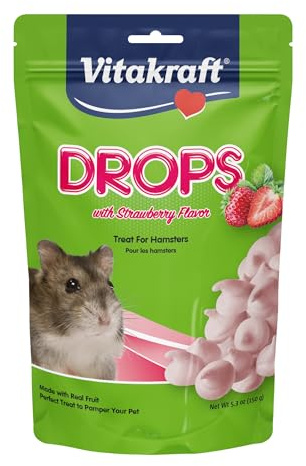 Vitakraft Hamster Strawberry Drops Treats 5.3 oz - Wholesome Small Animal Snacks with Yogurt and Fruit Flavor - Tasty Reward for Hamsters Gerbils and Other Little Pets