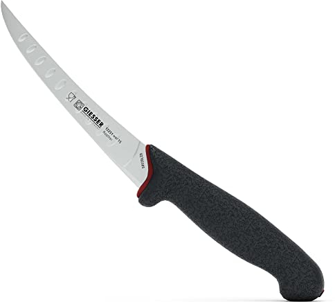 Giesser since 1776 - Made in Germany - Cuchillo deshuesador con mango antideslizante PrimeLine, 15 cm de hoja con crestas, fuerte, negro, inoxidable