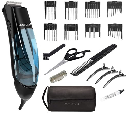 Remington Vacuum Hair Clippers for Men, Mess-Free Haircut & Beard Trimmer Kit with Hair Collection Chamber, Dual Motor Power, 18-Piece Grooming Set