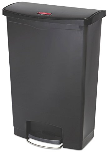 Rubbermaid Commercial Products Streamline Slim Step-On Plastic Trash Garbage Can 24 Gallon Black Hands-Free Garbage Can for Medical Waste in Hospitals/Lab/Emergency/Patient Rooms