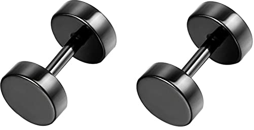 Flongo Männer Ohrstecker Frauen Ohrringe, 10mm Edelstahl Gestüt Stecker Flach Ohrringe Ohrstecker Knopf Ohrhänger Schwarz Taper Fake Plug Tunnel Ohrstecker Piercing Herren,Damen