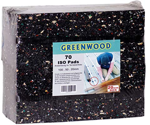 HPS® 70Stück 20mm - Gummipad Terrassenpad, Gummigranulat, für den Terrassenbau. Hochwertige Gummimischung als Unterlage für Unterkonstruktionen - Gummipads für Terrassenbau