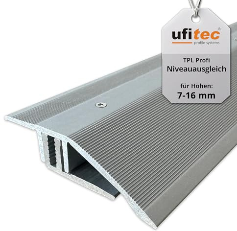 ufitec Profilsystem für Parkett- und Laminatböden - für Belagshöhen von 7-16 mm - viele Farben lieferbar (Niveauausgleichsprofil, Silber, 270 cm länge)