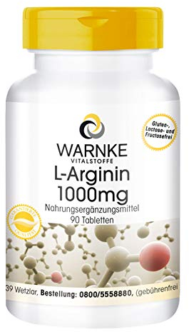 L-Arginin 1000mg - 90 Tabletten - hochdosiert & vegan - 3000mg L-Arginin-HCl pro Tagesdosis | Warnke Vitalstoffe - Deutsche Apothekenqualität