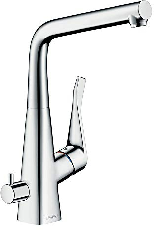 hansgrohe Metris Einhebel-Küchenarmatur, Komfort-Höhe 320mm mit Geräteabstellventil und Schwenkauslauf, Chrom