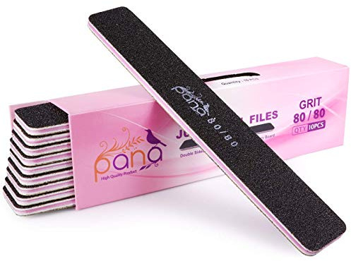 10pcs - PANA Jumbo Double-Sided Emery Nail File for Manicure, Pedicure, Natural, and Acrylic Nails - Black (Grit 80/80)