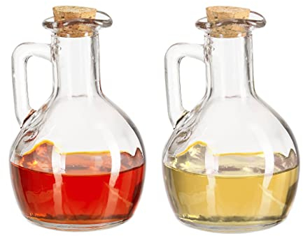 Relaxdays Porta Olio e Aceto, Set Doppio, 2 Bottiglie in Vetro con Tappo in Sughero, Condimenti, 180 ml una, trasparente
