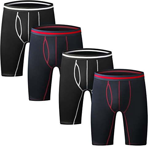 Nuofengkudu Hommes Lot 4 Boxers Long Caleçons sous-Vêtements Confort Coton Stretch Ouvert Boxershorts Sports Trunks Culotte Briefs Underpants Underwear Grande Taille 4XL(2 Nero/2 Blu)