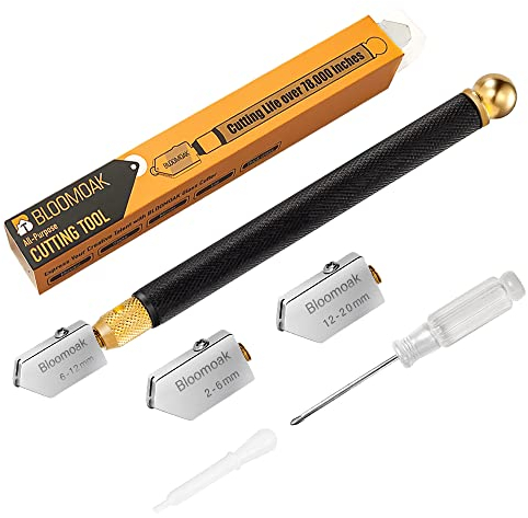 Kit de coupe de verre professionnel, tête de coupe en alliage de tungstène carbure cémenté, gamme de coupe 2-20mm, y compris tournevis, pour verre/Miroir/tuiles/Mosaïques