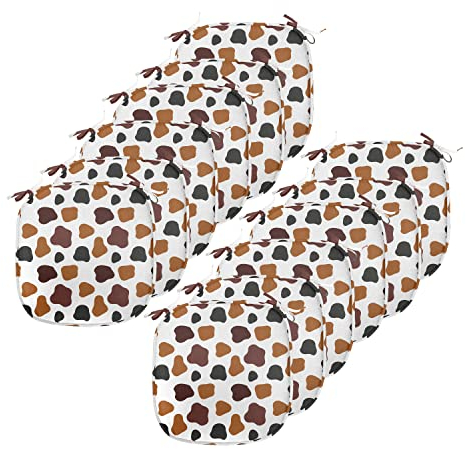 ABAKUHAUS Kuh-Druck Polster für Esszimmerstühle, Abstrakte Kuh-Fell, Dekoratives wasserfestes Kissen mit Riemen für Küchensitze, 40 cm x 40 cm-12er Pack, Weiß Braun Schwarz