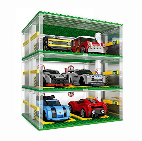 Building Blocks Garage Carport for Speed Champions, DIY Parking Garage Model Making 3-Layer Display Case Car Parking House Compatible With Building Blocks