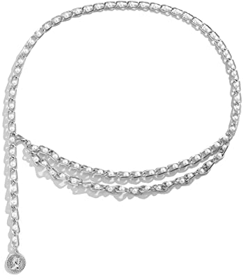 Mesnt Kettengürtel für Frauen Mädchen Taille Kettengürtel Taillenkette, Bauchkette, Hüftkette, Kettengürtel, Körperkette Körperkette Silber Vintage Hohle Perle Quaste, Silber