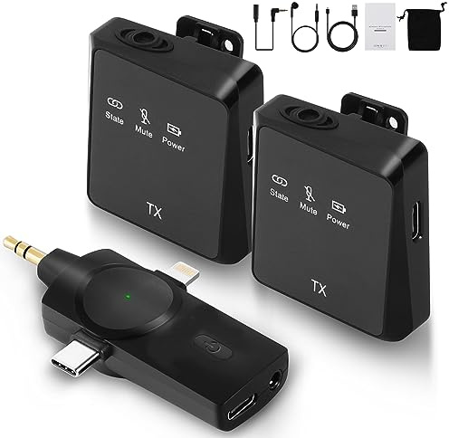 Spolehli Kabelloses Lavalier-Mikrofon mit 3-in-1-Schnittstelle, Kompatibel mit iPhone/iPad/Kamera/Laptop, Kabelloses Ansteckmikrofon mit 120 m ultralanger Empfangsreichweite für Aufnahme/Live-Stream