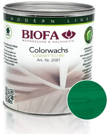 BIOFA Colorwachs lösemittelfrei farbig natürliche Holz-Wachs-Lasur mit Carnaubawachs für Holzdecken, Möbel, Spielzeug Türkis 0,375L