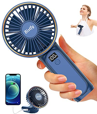 Bistfy Handventilator Tragbarer, Mini Ventilator 5200mAh Handventilator Akku Aufladbar, Starker Leise 6 Geschwindigkeit Faltbarer Taschenventilator Nackenventilator mit Powerbank für Reisen, Zuhause