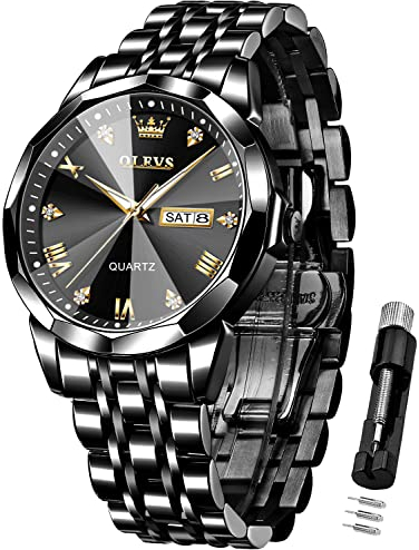 OLEVS Uhren Herren Diamant Business Kleid Analog Quarz Edelstahl Wasserdicht Leuchtdatum Zweifarbig Luxus Casual Armbanduhr Geschenke für Männer