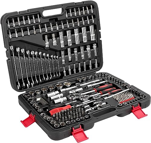 Trintion 215-Piece Mechanic Tool Set with Ratchet Wrench Sockets Spanners Bits Hex Key - Comprehensive Auto Repair Tool Kit for Car, Bicycle, and Home Repairs