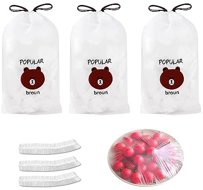 300 pezzi Sacchetti per Alimenti,sacchetti elastici trasparenti per la conservazione degli alimenti,Sacchetti Copri Alimenti con Eastico, Riutilizzabile Sacchetti Copri Alimenti con Elastico (B)