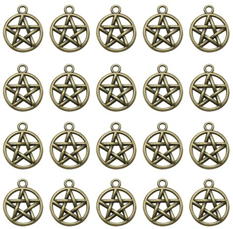 COHEALI Mini Friendship Jade Making Chunky Pendant 20pcs Round Pentagram Necklace Set Alloy Pendant Charm DIY Hollow Out Pendants