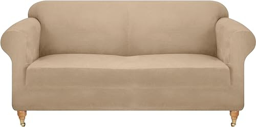 viceroy bedding VELVET STRETCH Thick Sofa Covers 1/2/3/4 Seater Sofa Furniture Protector EASY FIT ELASTIC Jacquard Fabric Couch Settee Slipcover BONUS SIDE STORAGE POCKET (Beige, 3 Seater)