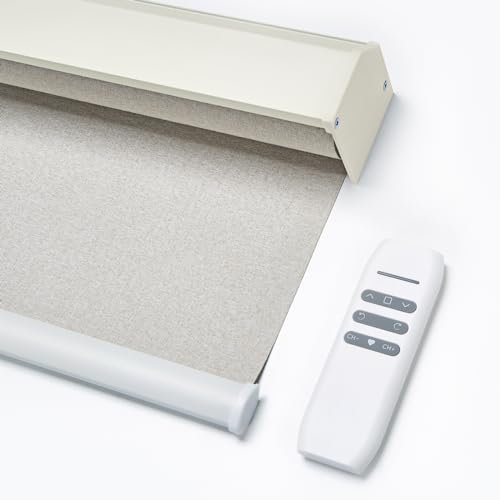 JOYENG Motorized Blackout Blinds with Remote Control,Smart Roller Shade Work with Alexa Google, Automatic Blinds,Rechargeable Cordless Electric Shades for Windows,Customized Size (Fabric Beige)