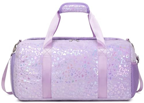 Gymväska för flickor gymnastik sportväska pool väska sportväska gymväskor, Lila Kärlek, 18”L*9.75”H*8”W, barnresväska