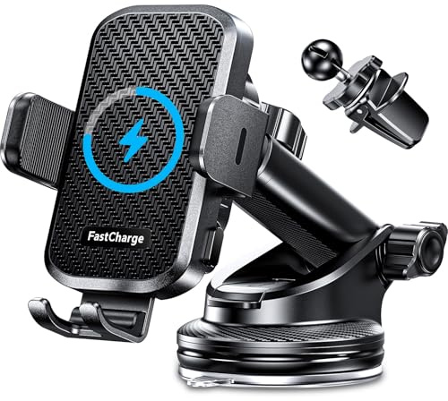 CHGeek Car Phone Holder Wireless Charger, Wireless Charger Car Holder with 15W Fast Charging for Dashboard Windshield Air Vent, for iPhone, Samsung Galaxy etc Black