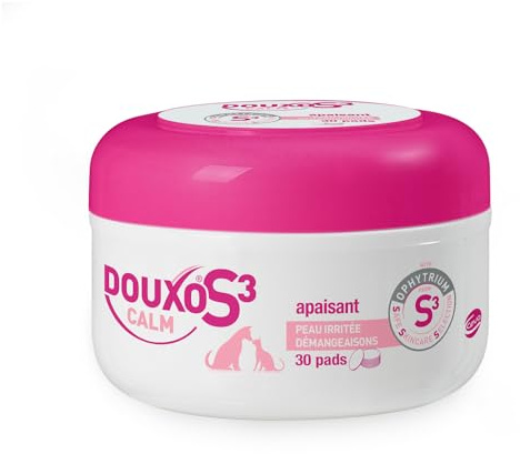 Douxo S3 Calm Pads, 30 Cotons imprégnés d'un Soin apaisant pour Chiens et Chats avec des Allergies, des démangeaisons ou des rougeurs