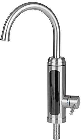 MAXXMEE Elektrische Edelstahl Armatur plus integrierter Durchlauferhitzer | Wasserhahn mit Heizspirale & LED Temperaturanzeige | 2 wechselbare Wasserhähne | über 60 °C warmes Wasser ohne Vorheizen