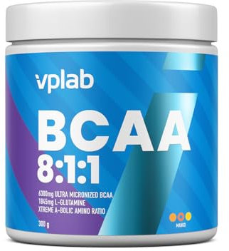 vplab BCAA 8:1:1, Nahrungsergänzungsmittel für Sportler, 300 mg ultra-mikronisierte BCAA pro Portion, Kraft und Ausdauer, vegan, 1845 mg hochwertiges L-Glutamin pro Portion, 30 Portionen / 300g