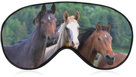Tierherde von Pferden auf der Weide Schlafmaske mit verstellbarem Riemen, komfortable weiche Augenmaske, Schlafhilfe, lichtblockierende Augenmasken