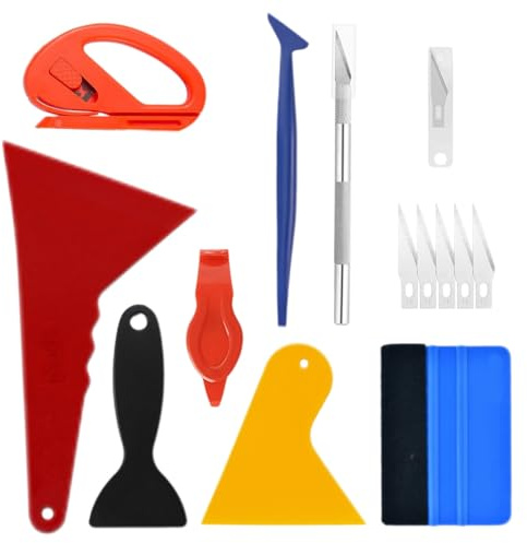 Irunfast Strumenti di applicazione efficienti in vinile, strumenti per pellicole per finestre, strumenti per carta da parati, con spatola e taglierino in feltro di plastica da 21 cm e 10