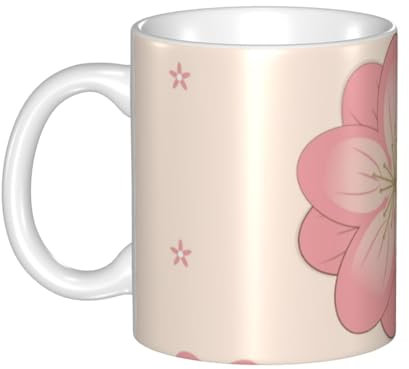 OCELIO Tazza da caffè in ceramica con piccoli fiori di ciliegio rosa, regalo per moglie, madre, regalo di compleanno, 330 ml, adatta per caffè, tè e cioccolata calda.