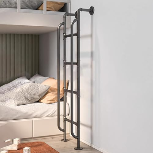 Marine Stainless Steel Pontoon Ladder Swimming Pool Basement Window Well Egress Ladder, Industrial Iron Pipe Climbing Ladders for Villa Roof/Loft/Boat/Motorhome/High Bunks Beds, Loads 330lbs, Fittings