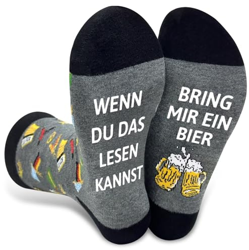 Lusibaka Geschenke Für Männer Frauen 43-46 Lustiges Bier Socken GeschenkNeuheit Baumwoll Man Papa Opa Teenager Geburtstag Weihnachten Geschenk für den Vatertag Ggeschenkideen