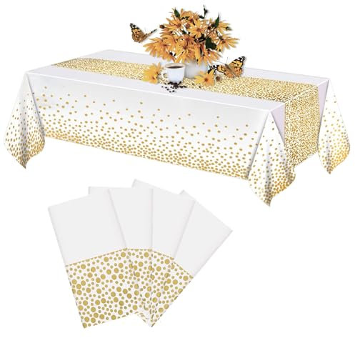 Einweg Tischdecke, 4 Stück Birthday Party Tablecloths, 274 x 137cm Gold Dot Confetti Geburtstag, Wasserdicht Tischdecke Bierzeltgarnitur, Tischdecke for Party Birthday, Cocktail Party, Weihnachten