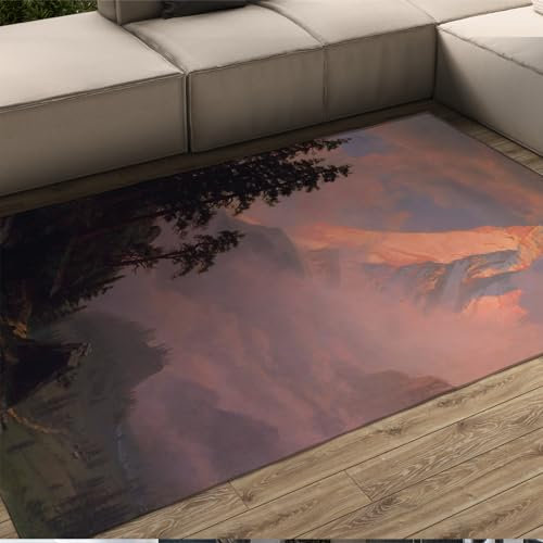LANDERSION Sunrise Area Teppiche Outdoor Scenery Kleiner Teppich Moderner Teppich für Wohnzimmer Wald Berge Nebel Wohnzimmerteppiche Waschbarer Teppich 140x200cm