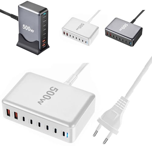 Chargeur rapide USB C, 500 W GaN III 8 ports Type USB C Station de charge Hub Block Cube, 6 adaptateurs d'alimentation PD 100 W Max + 2 QC USB 20 W Max Plug Multi Port Type C Chargeur Bloc (blanc)