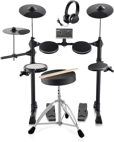 VEVOR E-Drum-Set, 15 Drum-Kits & 150 Sounds Elektronisches Schlagzeug, USB MIDI-unterstütztes 165,1 mm Mesh-Snare-E-Drum-Set mit 25,4 cm Becken, Drumsticks & Kopfhörer, für Anfänger & Erwachsene