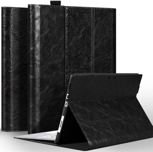 NANRUIL Funda para Microsoft Surface Pro 8 de 13 pulgadas 2021 de piel auténtica, compatible con teclado tipo Cover y soporte para lápiz Surface.Negro