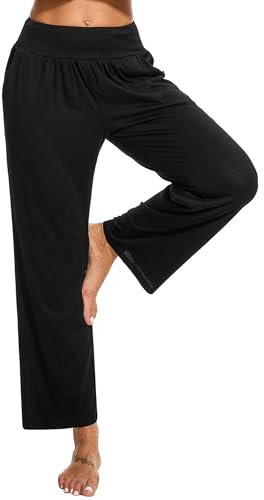 Marvmys Pantalones Yoga Mujer Algodón Cintura Alta Pantalón para Pilates Jogging Fitness Casuales con Bolsillo Negro 3XL