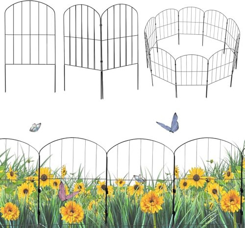 Hanured Recinzione Giardino in Metallo Palizzata da Giardino, Pannelli di Recinzione in Metallo Antiruggine, Recinzioni Decorative e Bordi per Cani, Aiuole, Patio