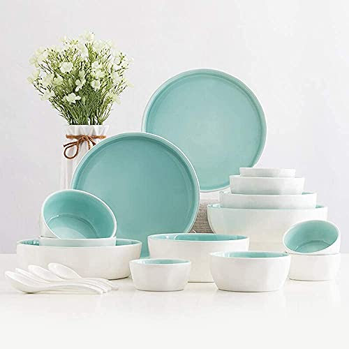 SGKOMN Set da tavola in Ceramica Classica, Ciotola/Piatto/Cucchiaio | Set di stoviglie in Porcellana in Stile Nordico, Set Combinato da 18 Pezzi