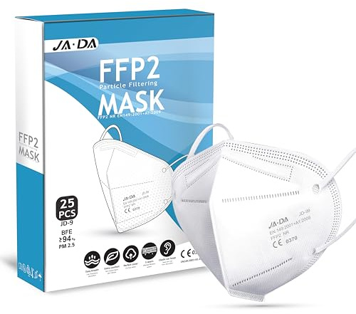 FFP2 Face Masks UK Certified Pack of 25 - Flat Fold Face Masks White- Disposable Safe KN95 Face Mask 5-Layer Fiber Protection Filter>94% Anti Dust Masks for Sanding - Portable Travel Friendly