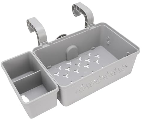 Asixxsix Poolside Storage Basket, Above Ground Pool Accessories Organizer with Cup Holder for Steel Round or Oval Frame Pools, Fits 3 Inch or Less Top Rail (Grey)