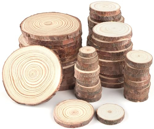 60 Stück Holzscheiben Holz, 1-3cm/4-5cm/7-8cm Durchmesser Ohne Loch Rund