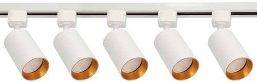 EDO - SEVA Schienensystem Komplettset Rail - Schienenset Weiß – 1-phasige Schiene 1.9 m + 5x Schienenstrahler NALGA Tc GU10 White Gold + Netzteil 220–240 V + Endkappe, Schienenbeleuchtung