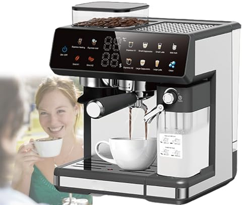 RkgSinuo Machine à Café, Latte, Cappuccino, Expresso Infusé à Froid avec Broyeur à Grains IntéGré, Mousseur à Lait, Facile à Utiliser, Programmes De Mousse Automatiques