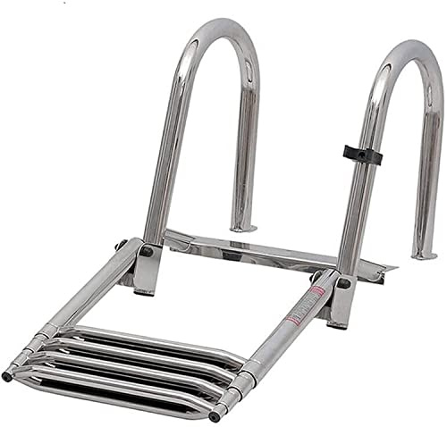 Aioneer Folding Dock Boat Ladders 4 Step Folding Pontoon Boat Ladders With Handle,Stainless Steel Wide Pedal Telescoping Ladder For Swimming Pool/Dock/Outboard Drop Boat Ladder,3